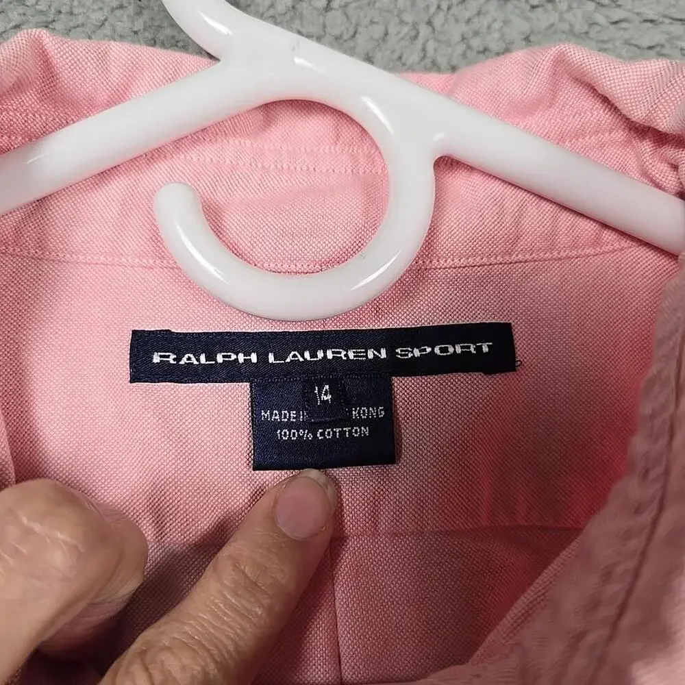 Ralph Lauren Sport Shirt Men Size 14 Pink Button Down Long Sleeve - Picture 9 of 9
